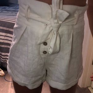 White high waisted tie shorts